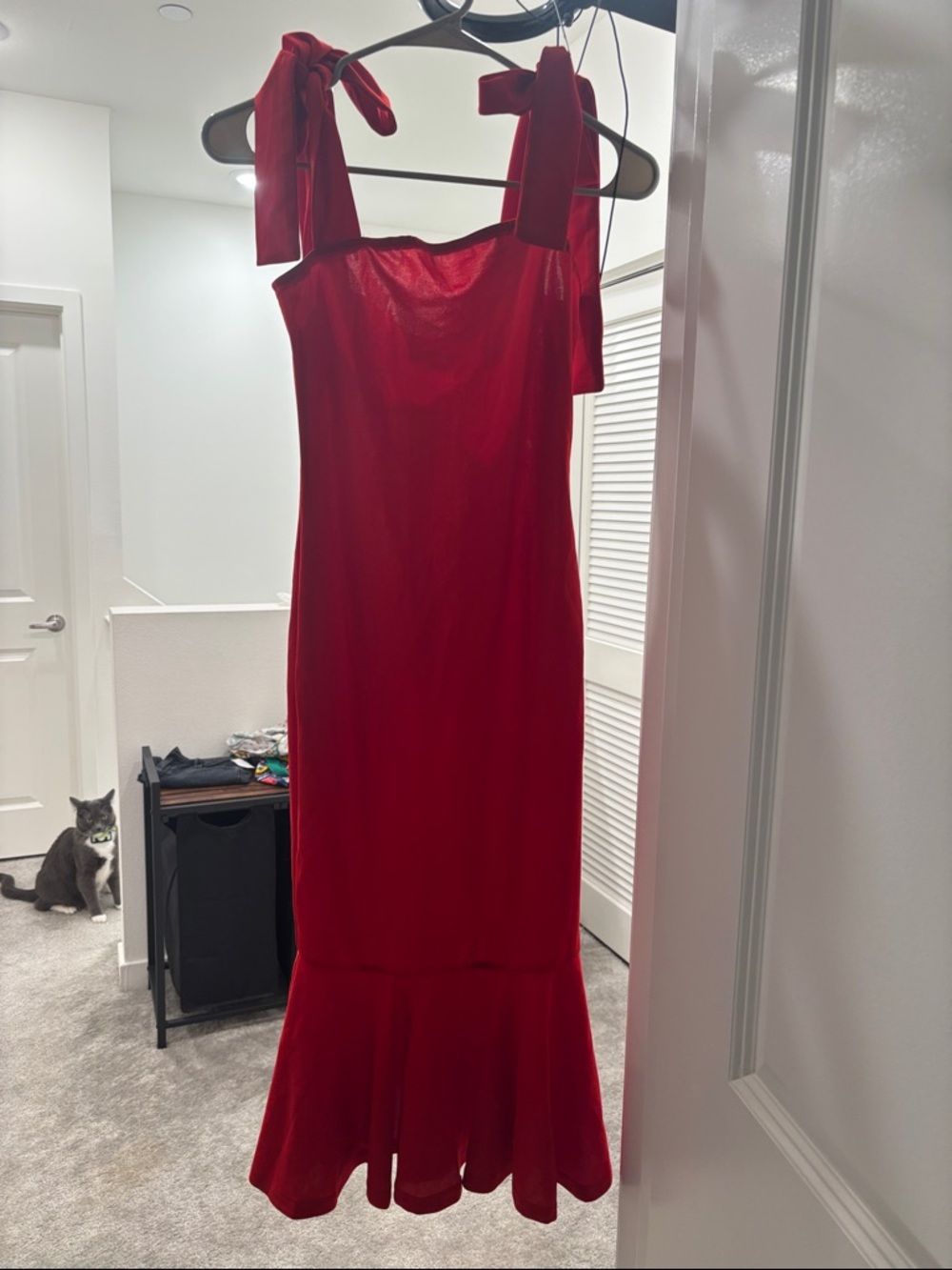 SHEIN Red Tie-Shoulder Midi Dress with Flared Hem